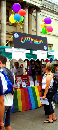 Front view of the Croydon stall at Pride
